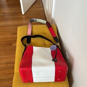 NWOT Kurt Geiger red and white hobo with detachable crossbody multicolored strap